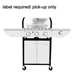 4-Burner Propane Gas Grill with Side Burner;  Stainless Steel;  Cabinet for BBQ (only for pickup) (Option: 3-Burner)