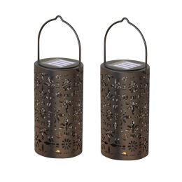 Backyard Patio Hanging Solar Metal Lamp Retro Money Hole Hollow Wind Light (Color: Solar Retro Lanterns, Option: 2 Pc)