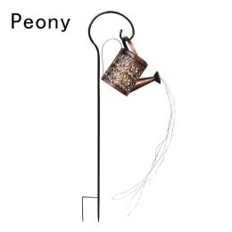 Backyard Patio Hanging Solar Metal Lamp Retro Money Hole Hollow Wind Light (Color: Solar Kettle Light, Option: Peony)