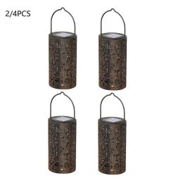 Backyard Patio Hanging Solar Metal Lamp Retro Money Hole Hollow Wind Light (Color: Solar Retro Lanterns, Option: 4 Pc)