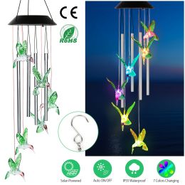 Solar Wind Chime Lights Butterfly Lamp 7 Color Changing String Lights (Option: Greenhummingbird)