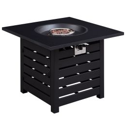 32 in. Square Ceramic Tile Top Outdoor Gas Fire Pit with Lava Rocks-Black, only for pick up (Color: Black)