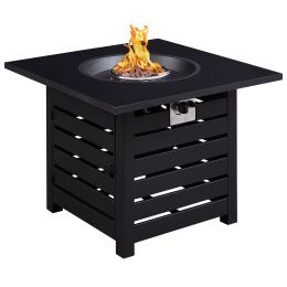 32 in. Square Ceramic Tile Top Outdoor Gas Fire Pit with Lava Rocks-Black, only for pick up (Color: Back)