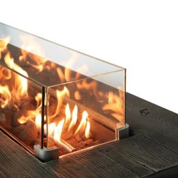 Living Source International Concrete Propane/Natural Gas Fire Pit Table with Glass (Option: Cast Wood)