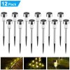 12 Pcs LED Stainless Steel Outdoor Garden Solar Lights for Pathway Walkway Patio Yard Lawn Cool White XH