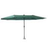 15FT Patio Double-Sided Umbrella with Solar LED Lights, Outdoor Market Umbrella with 48 Solar Powered LED Lights & Crank