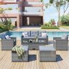 6-piece All-Weather Wicker PE rattan Patio Outdoor Dining Conversation Sectional Set with coffee table, wicker sofas, ottomans, removable cushions (Bl