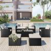 6-piece All-Weather Wicker PE rattan Patio Outdoor Dining Conversation Sectional Set with coffee table, wicker sofas, ottomans, removable cushions (Bl